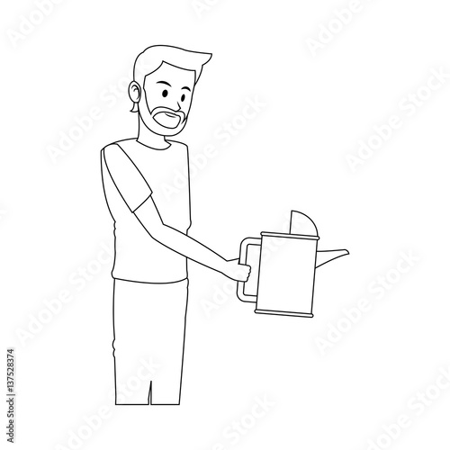 gardener man holding a watering can over white background. vector illustration