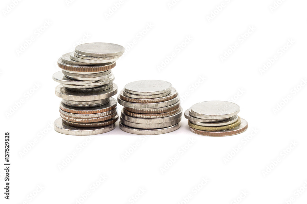 Coin pile Thai baht, on white background, Isolated Coin pile Thai baht, on white background, Isolated