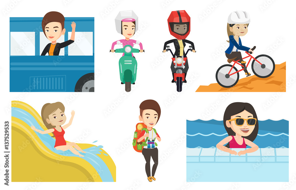 Transportation vector set with people traveling. Transportation vector set with people traveling.