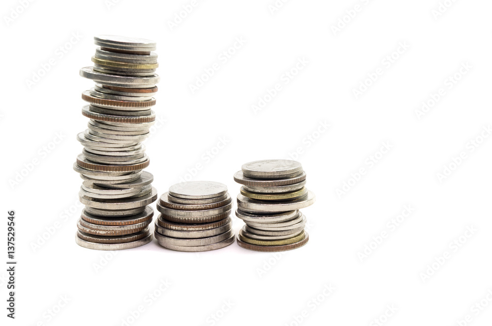Coin pile Thai baht, on white background, Isolated Coin pile Thai baht, on white background, Isolated