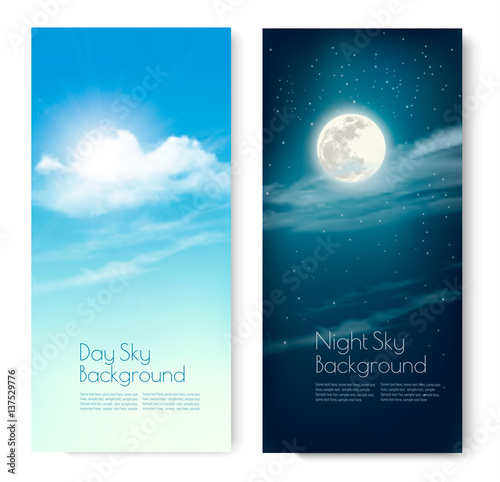 Two contrasting sky banners - Day and Night. Vector.