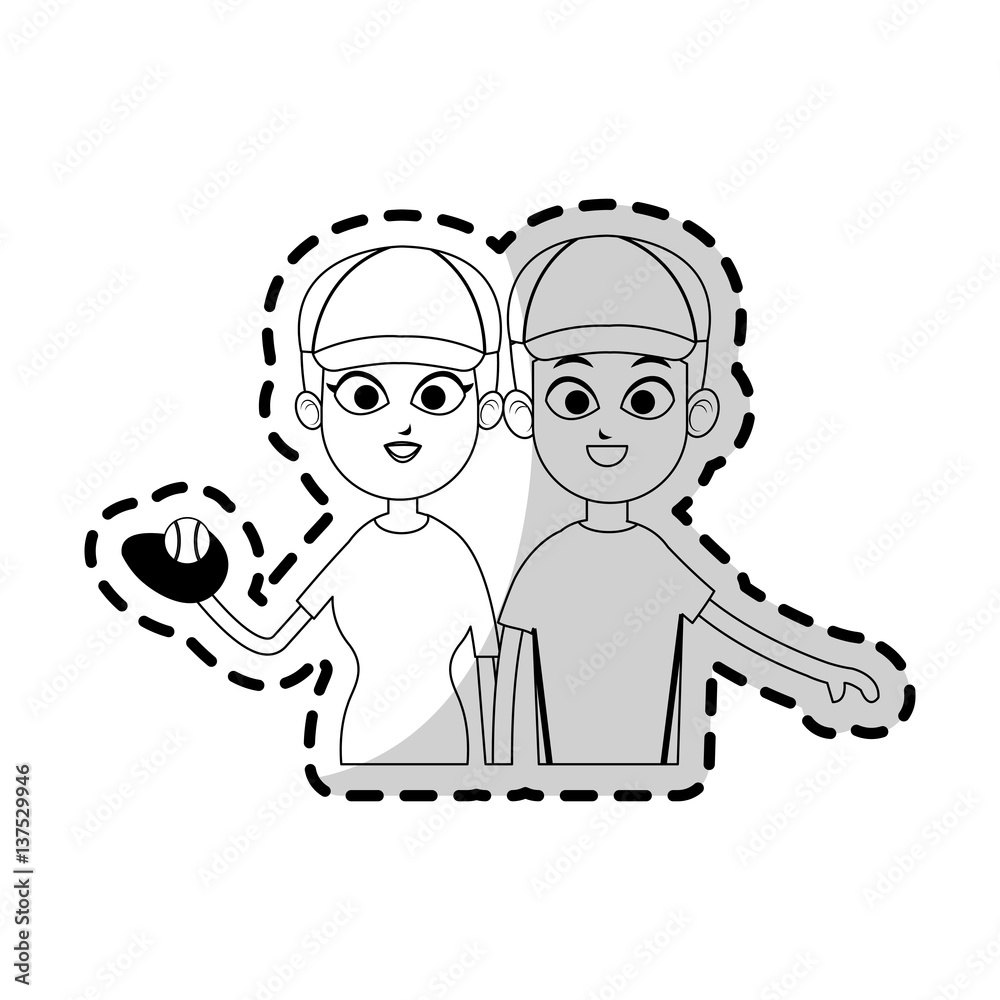 happy couple ready to practice baseball sport over white background. vector illustration happy couple ready to practice baseball sport over white background. vector illustration