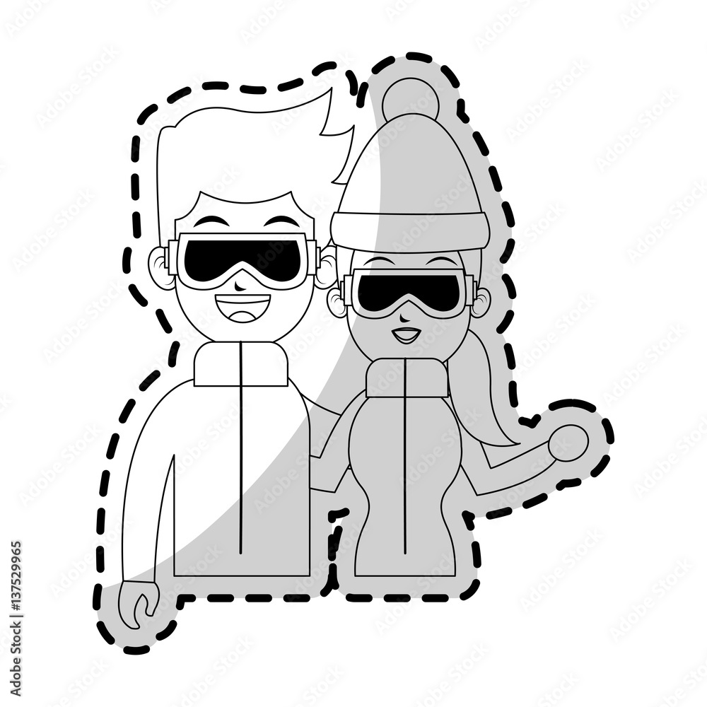 happy couple ready to practice winter sport over white background. vector illustration happy couple ready to practice winter sport over white background. vector illustration