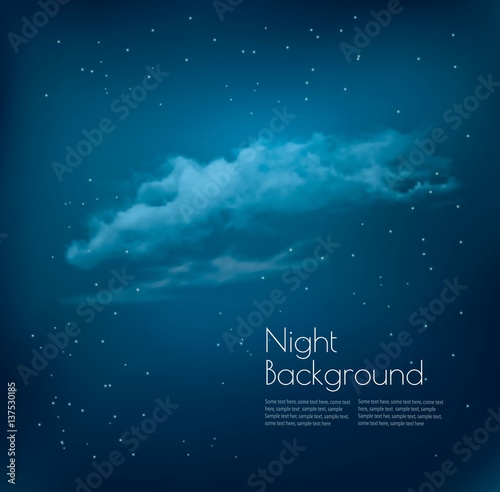 Night sky background with clouds and stars. Vector