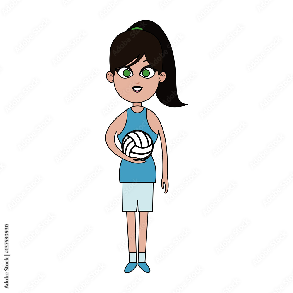 girl with volleyball sport equipment over white background. colorful design. vector illustration