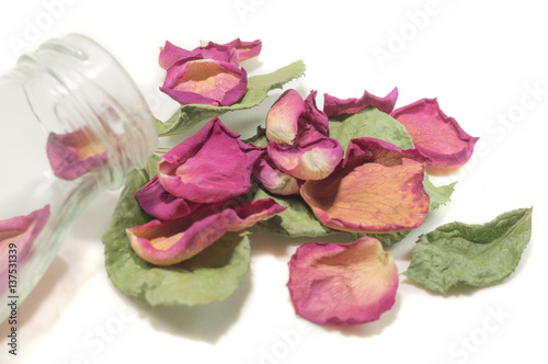 Flowers composition of dried rose flowers. Valentine's day. Dried rose petals close-up background