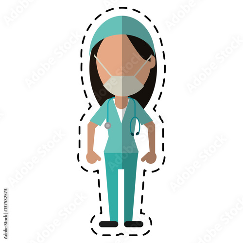 cartoon surgeon woman with mask medical stethoscope vector illustration eps 10