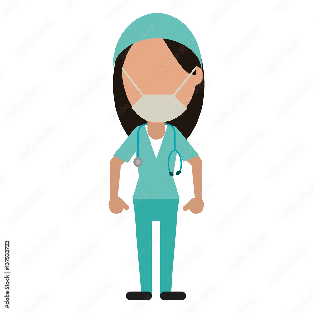 surgeon woman with mask medical stethoscope vector illustration eps 10