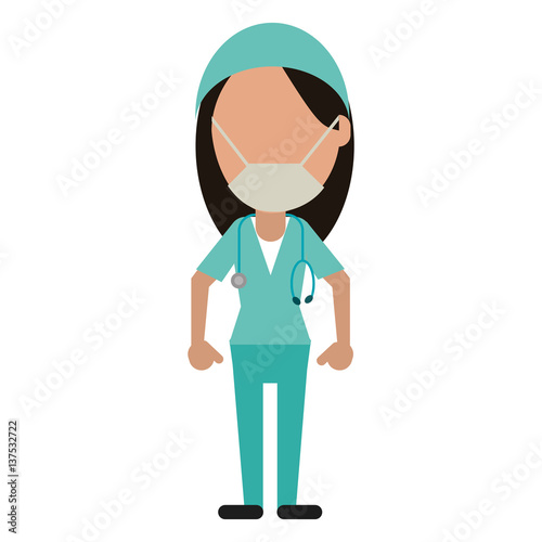surgeon woman with mask medical stethoscope vector illustration eps 10