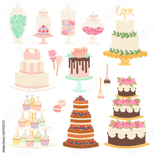 Wedding cake pie cartoon style isolated vector illustration.