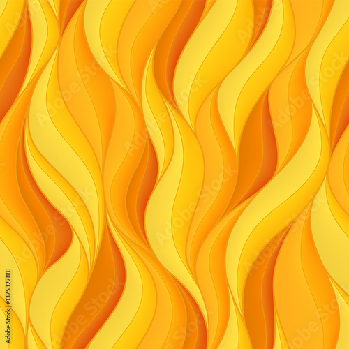 Seamless pattern with bright orange and yellow volumetric waves. Abstract background.