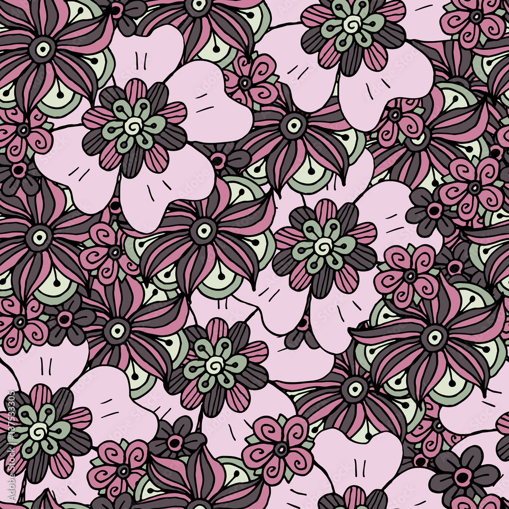Seamless pattern in doodle style with flowers. Vector floral background for textile design. Seamless pattern in doodle style with flowers. Vector floral background for textile design.