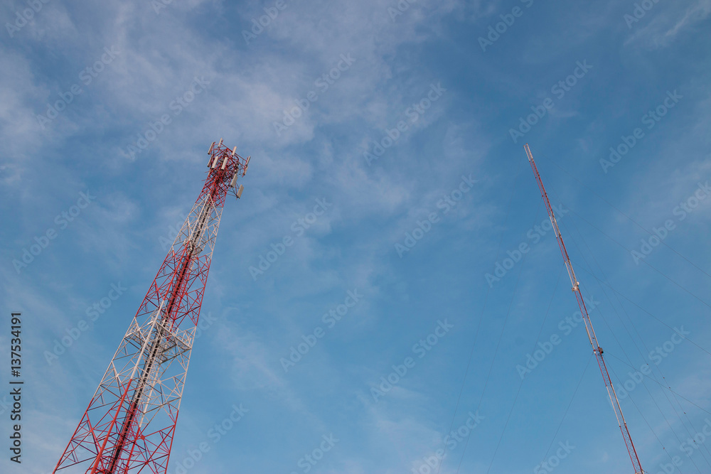 communication tower on bluesky background communication tower on bluesky background