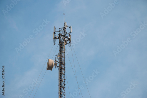 communication tower and cellphone tower on bluesky background