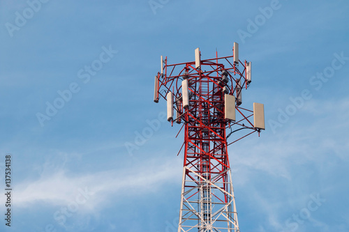 communication tower and cellphone tower on bluesky background