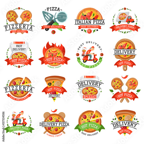 Delivery pizza badge vector illustration.