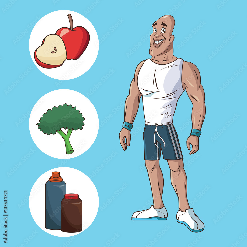 healthy man athletic muscular food nutrition diet vector illustration eps 10 healthy man athletic muscular food nutrition diet vector illustration eps 10