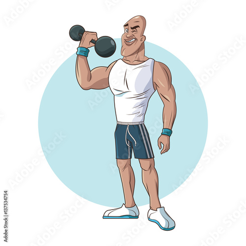 healthy man athletic muscular lifting weight vector illustration eps 10