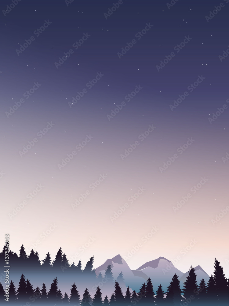 Naklejka premium deep pine forest landscape when sunrise