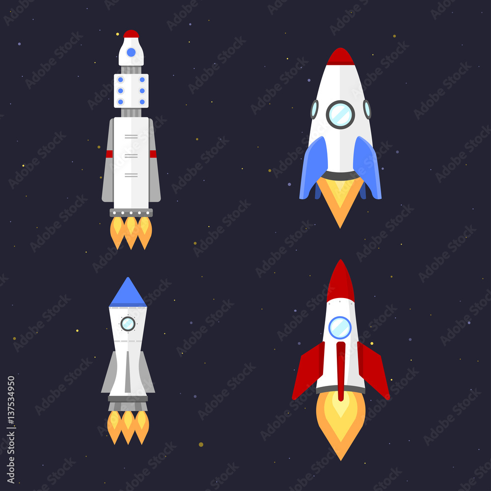 Vector technology ship rocket cartoon design.