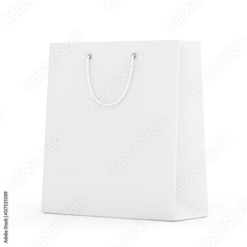 Empty paper bag on white background. 3d rendering.