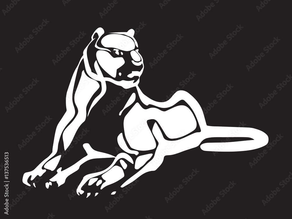White silhouette of tiger on black background. White silhouette of tiger on black background.