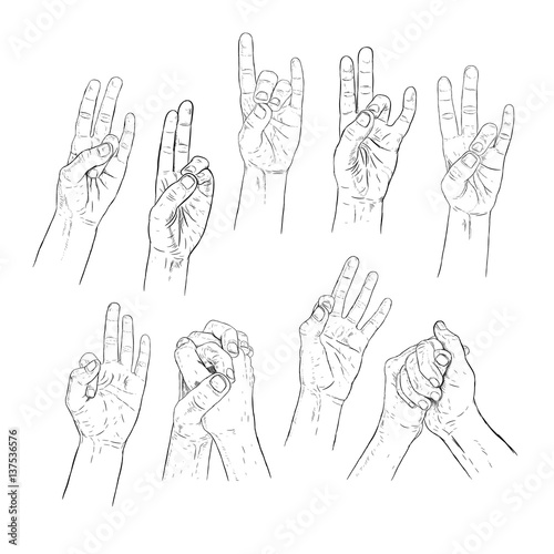 Hand drawn mudra, wise of fingers. Vector illistration of yoga.