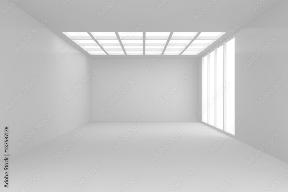 Spacious interior with blank wall and panoramic windows. Mock up, 3D Rendering Spacious interior with blank wall and panoramic windows. Mock up, 3D Rendering