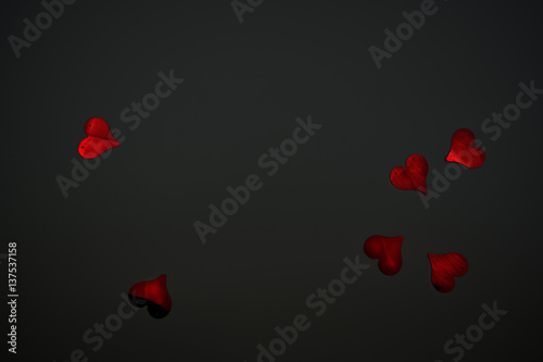 Red hearts and black background