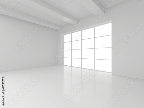 Empty white room with big windows. 3d rendering.