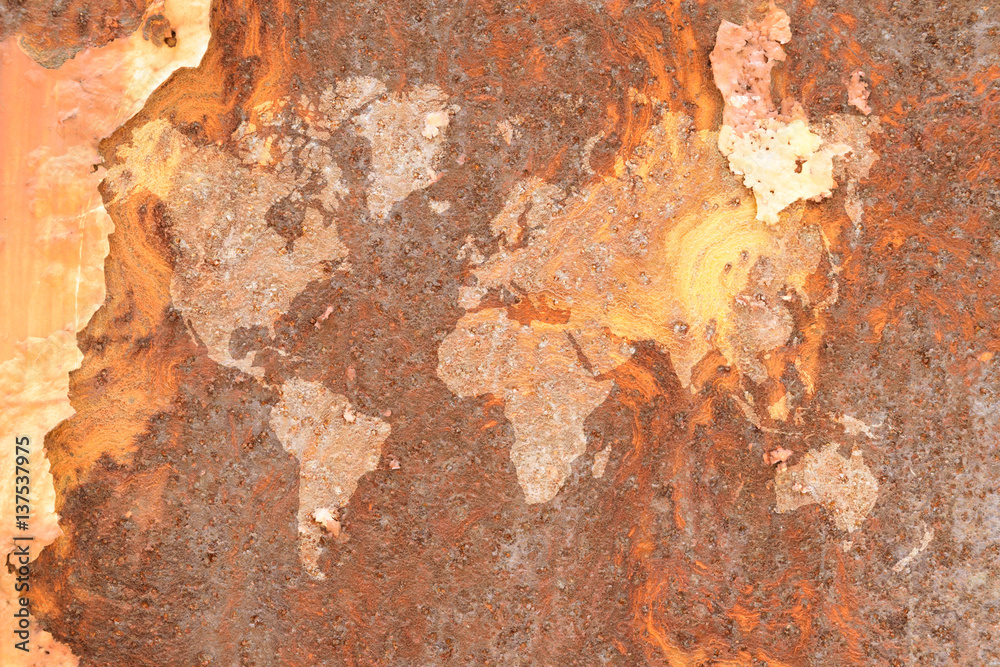 Metal rust wall texture with world map Metal rust wall texture with world map