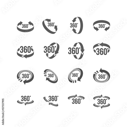 Set of  Virtual Reality Related 360 Degree or 360 views icon with 360 Arrows for Virtual Reality Image and Video