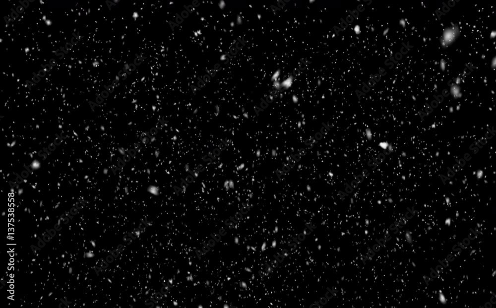 turbulent snowfall on black,  background