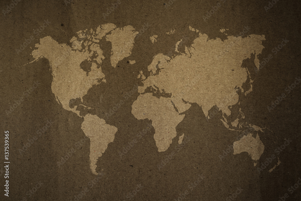 Cardboard paper texture , process in vintage style with world map