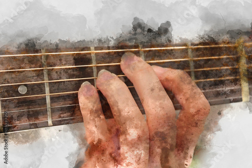 Abstract hand playing on acoustic guitar, Close up hand playing guitar