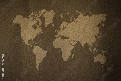 Cardboard paper texture   process in vintage style with world map