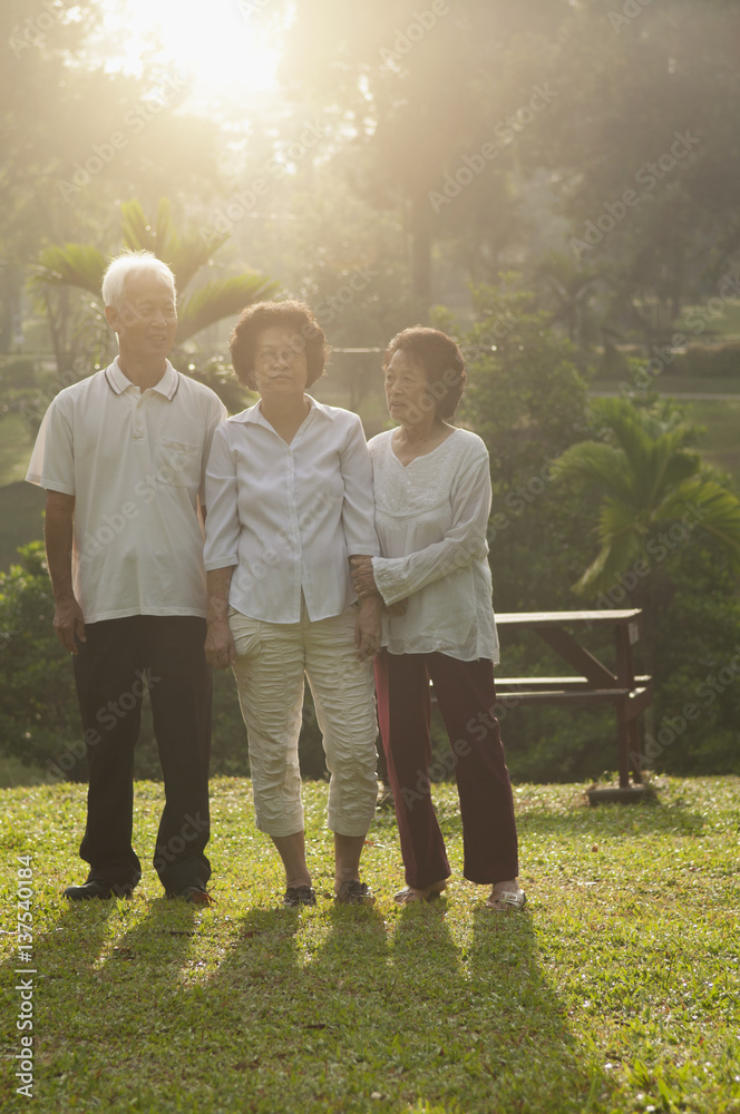 Group of Asian seniors walking at outdoor park Group of Asian seniors walking at outdoor park