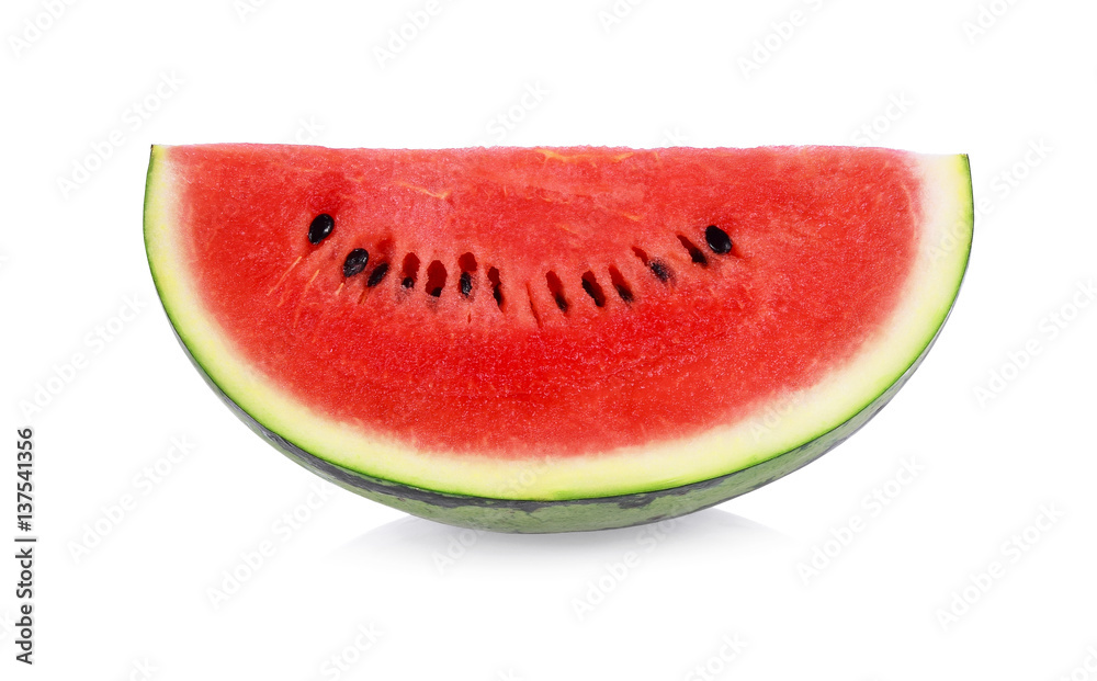 half a slice of delicious ripe watermelon isolated on white background half a slice of delicious ripe watermelon isolated on white background