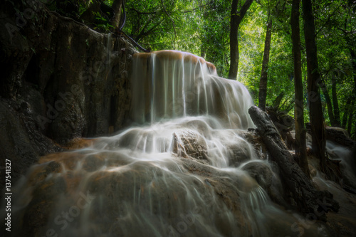 Limestone waterfall in the rainforest  Thailand.