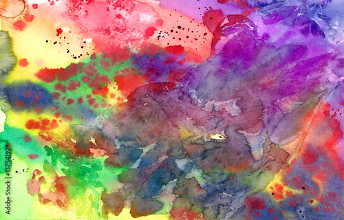 Abstract artistic hand painted watercolor background (purple, red and blue)