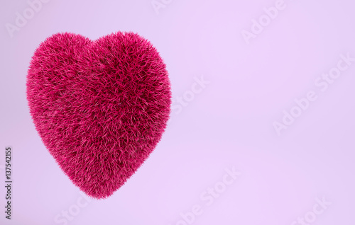 3d render hairy heart pink background