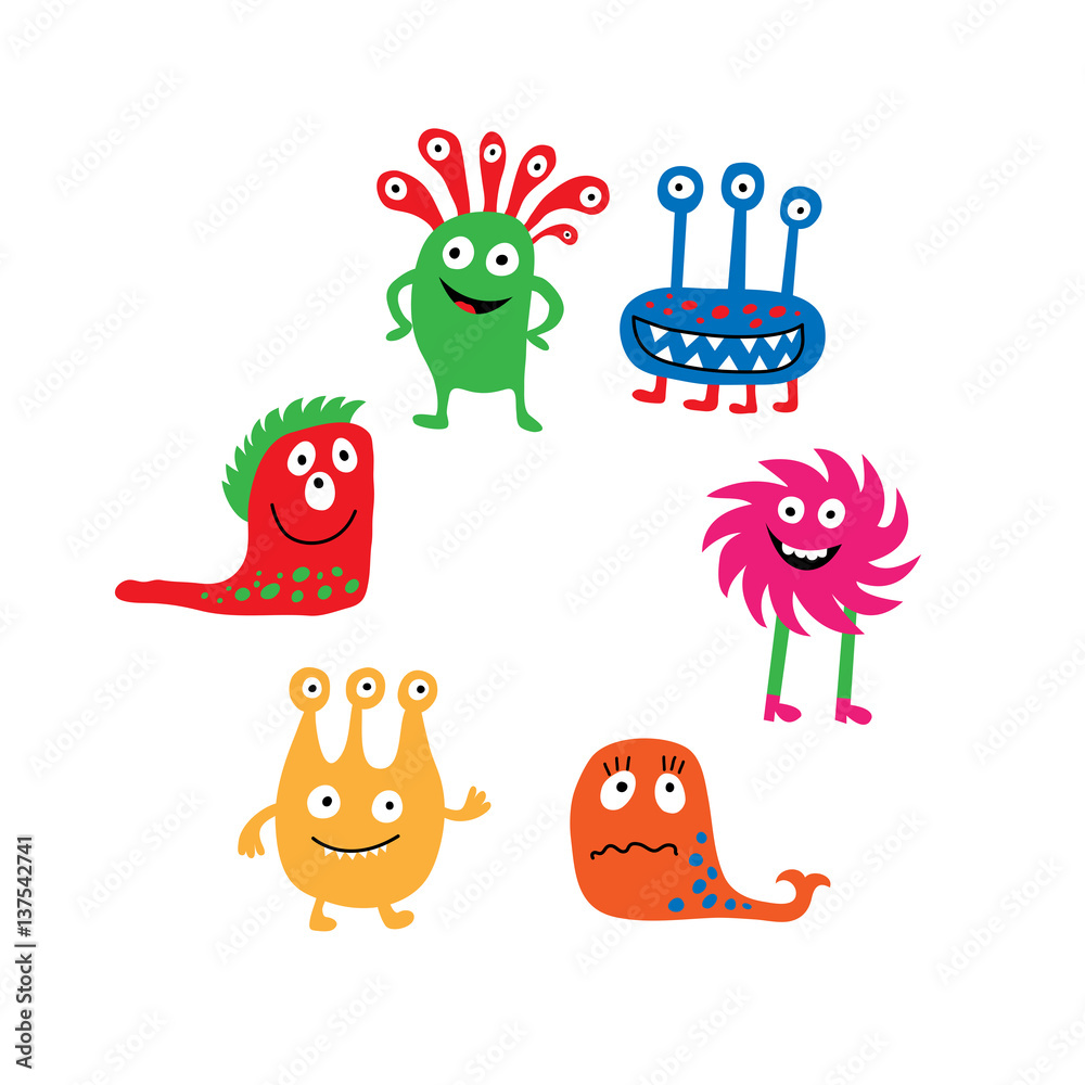 Obraz premium A collection of colorful isolated cute monsters