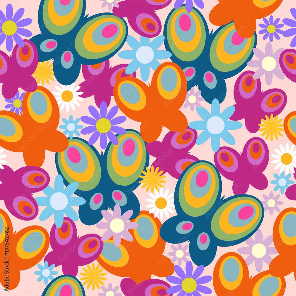 Stylish seamless pattern of butterflies and flowers