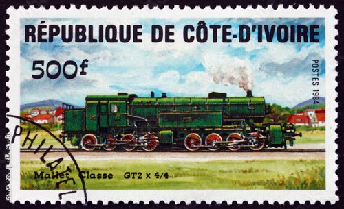 Postage stamp Ivory Coast 1984 Mallet class GT2, Locomotive photo