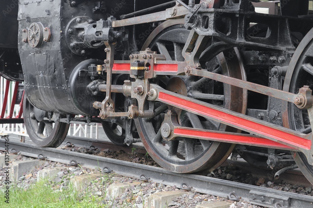   Steam train, wheels. closeup