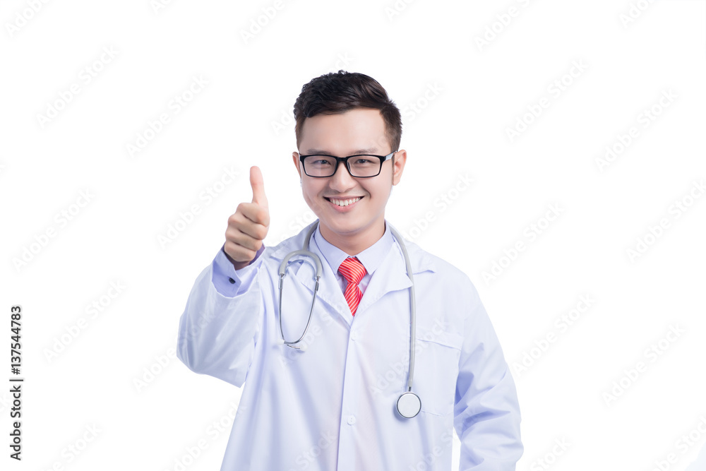 Smiling medical doctor with stethoscope gesture. Smiling medical doctor with stethoscope gesture.