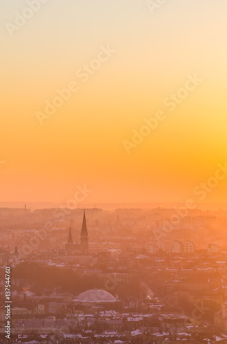 Lviv city scape during the sunset