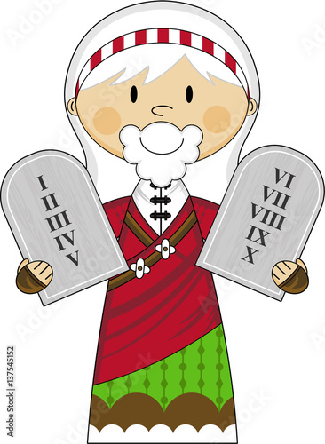 Cute Cartoon Moses with the Ten Commandments