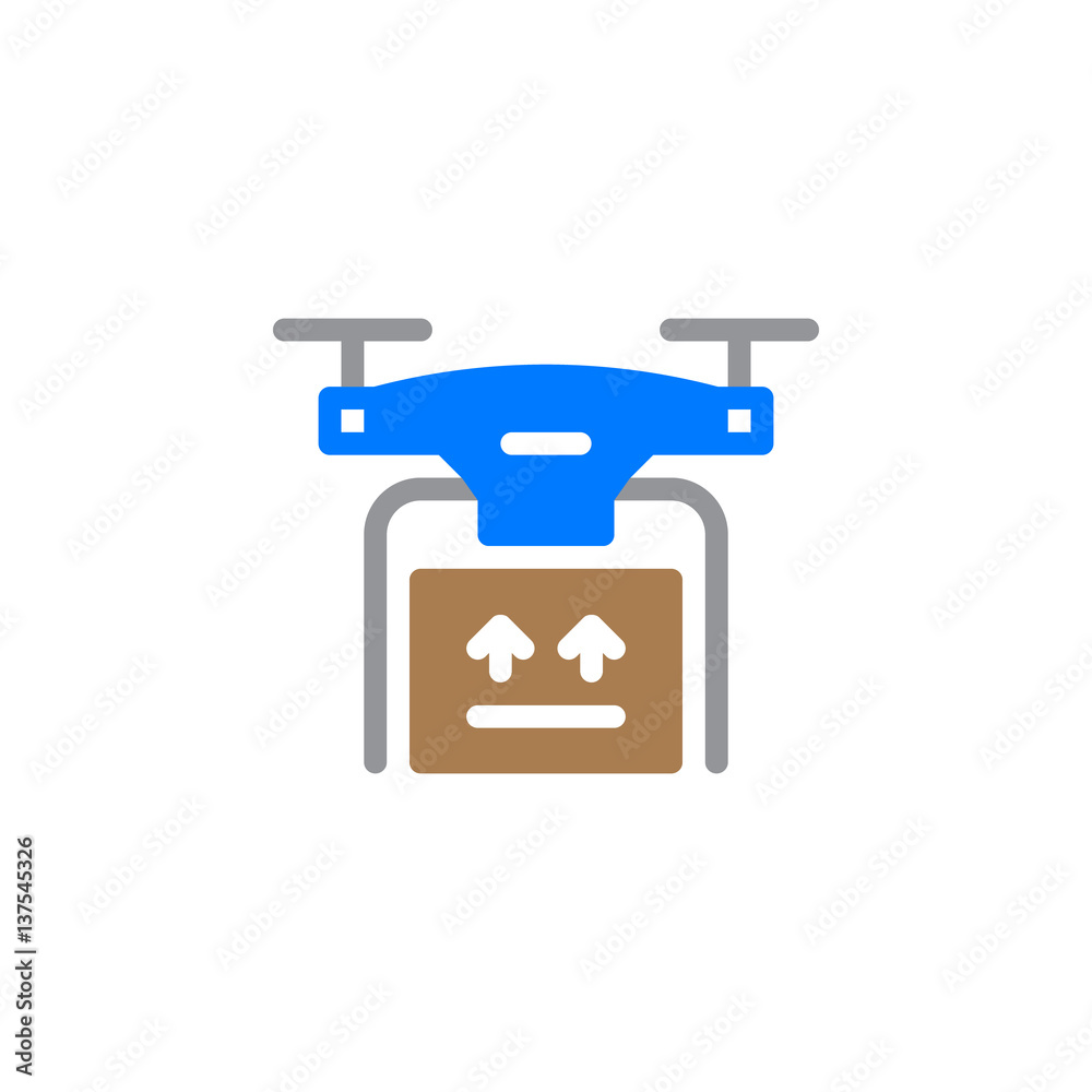 Drone delivery service icon vector, filled flat sign, solid colorful pictogram isolated on white. Symbol, logo illustration Drone delivery service icon vector, filled flat sign, solid colorful pictogram isolated on white. Symbol, logo illustration