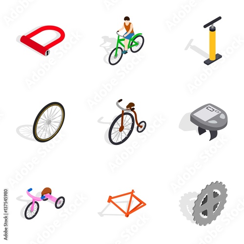 Bicycle icons set, isometric 3d style